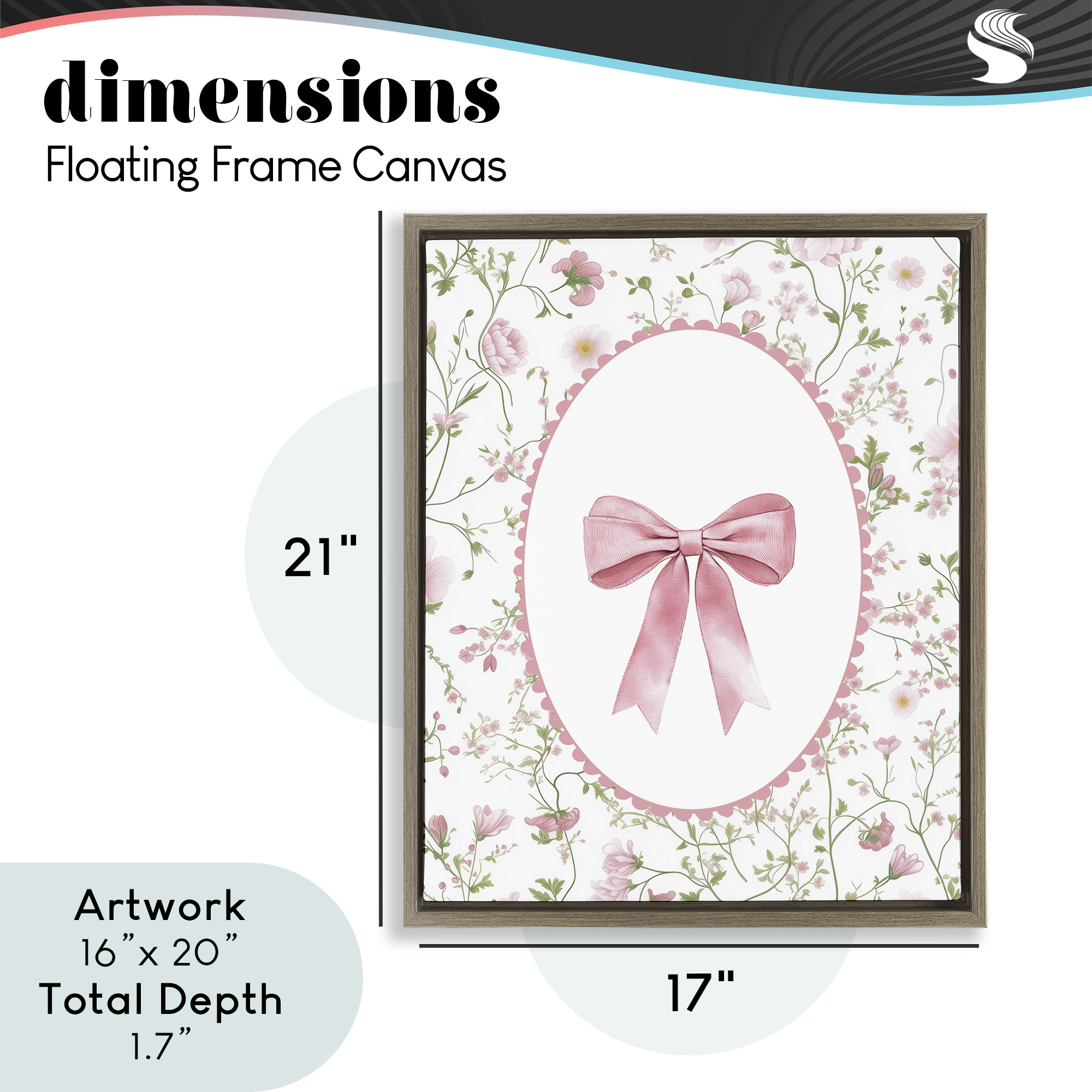 Delicate Florals & Bow Brown Framed Floater Canvas Wall Art, design by Christine Simpson Art