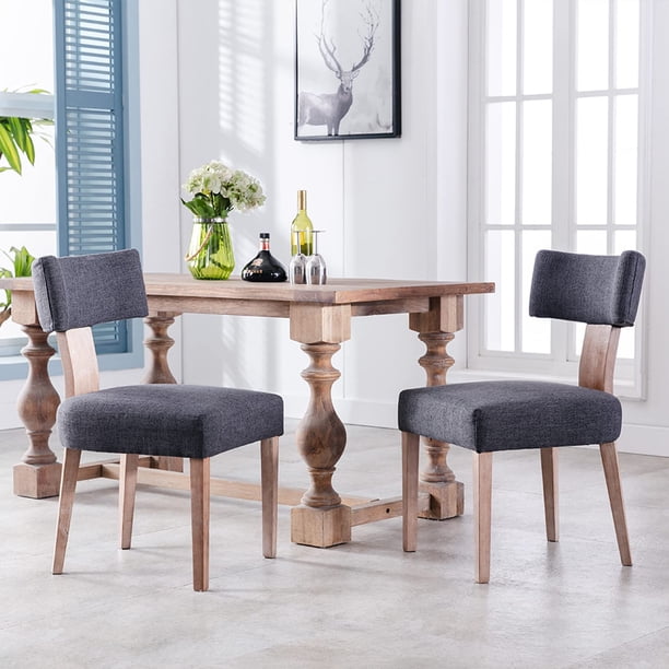 Sillas de Comedor RIVOVA Juego de 2 Tapizadas en Lino con Patas de Madera
