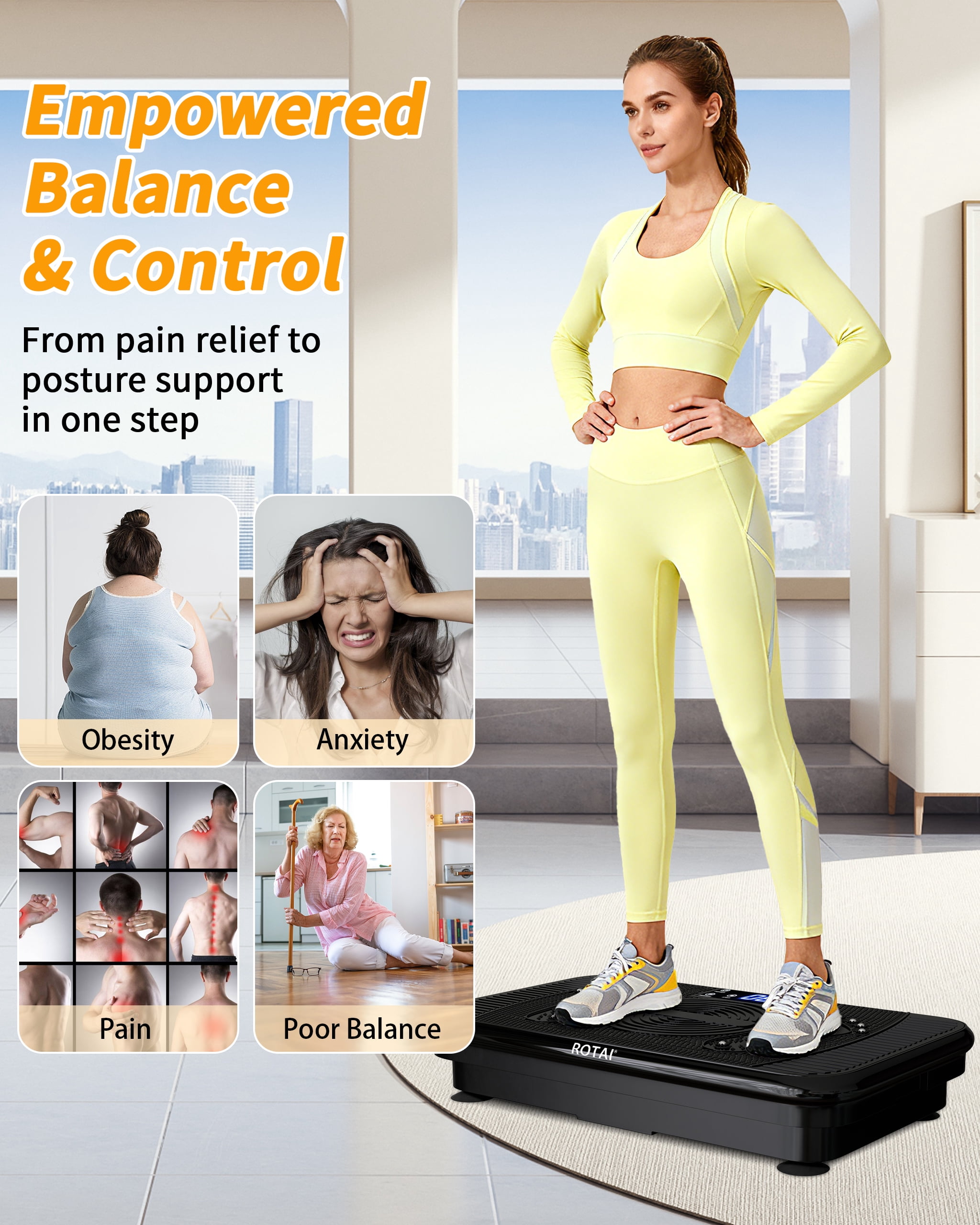Vibration Plate Exercise Machine for Lymphatic Drainage Massager & Weight Loss,400 lbs Capacity Whole Body Vibrating Shake Plate Workout ，Helps Burn Fat , with Resistance Bands & Remote ，Black
