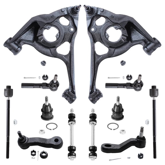 Detroit Axle - RWD Front End Suspension Kit for 2003 2004 2005 Chevy Express GMC Savana 2500, Lower Control Arms w/Ball Joint Tie Rods Idler & Pitman Arm Sway Bars Upper Ball Joints - 12pc Set