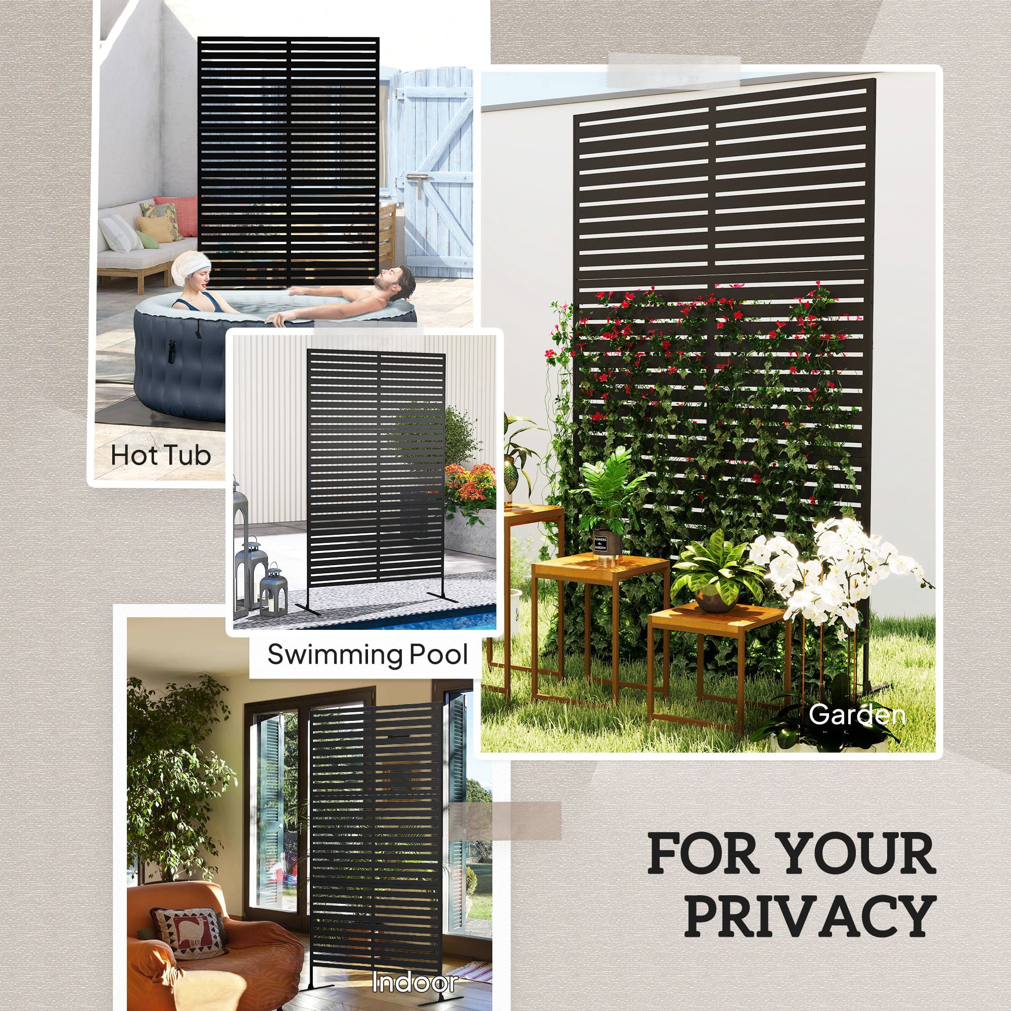 Alvantor 78" x 48" Metal Privacy Screen Freestanding Decorative Outdoor Fence, Black