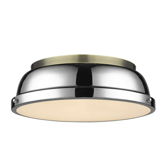 Yep by Golden Lighting Duncan 2-light Flush Mount in Aged Brass and Chrome shade