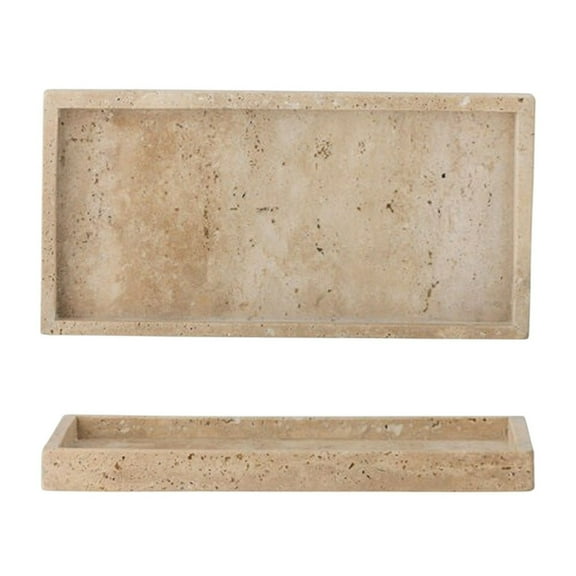 BIDK Home Small Rectangular Travertine Serving Tray - 9.75" - Cream