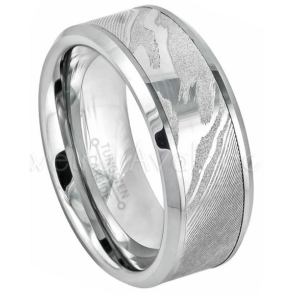 Mens Tungsten Ring, Beveled Tungsten Wedding Band Comfort Fit Anniversary Ring JATN601Ns8