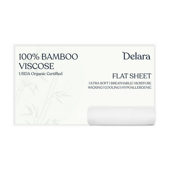 Delara 100% Viscose Derived from Bamboo Flat Sheet 74x105 - Ultra-Soft, Cooling, and Moisture-Wicking, Luxury Flat Bed Sheets for Hot Sleepers
