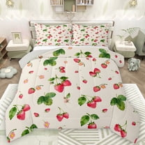 Homewish Cute Strawberry Bedding Comforter Set,Sweet Fruit Twin Comforter Sets,Green Red Beige Bedding Set For Girls Kids,Breathable Home Decor Reversible,2pcs