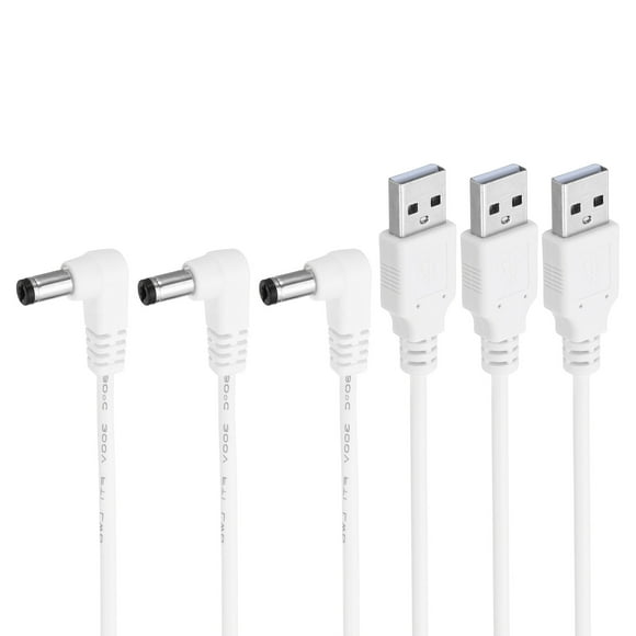 Unique Bargains USB 2.0 A Type to DC 5.5x2.1mm 90 Degree Angle Barrel Jack Power Cable, 3pcs Wire Adapter Connector Cord, White