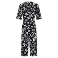 thumbnail image 4 of Edvintorg Summer Jumpsuits for Women 2025 Vintage Floral Printed Short Sleeve V Neck Back Zipper Wide Leg Jumpsuit with Pocket, 4 of 5