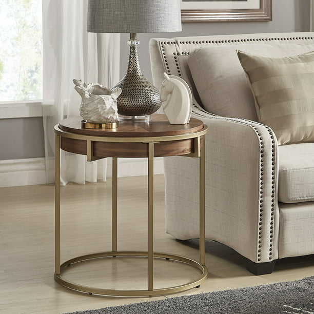 Weston Home Mako Wood And Metal Round, Silver Orchid Grant Gold Tone Glass Top Coffee Table