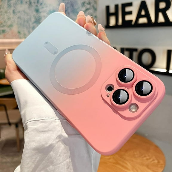 for iPhone 12 Pro Max Magnetic Case [Compatible with MagSafe] [with Camera Lens Protector] Gradient Color Luxury for Women Girls Slim Fit Shockproof Protective Phone Cover, Pink & Sierra Blue