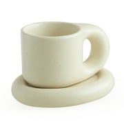 WENSHUO Chubby Cute Coffee Mug,Ceramic Cup & Saucer Sets for Office&Home, 9 oz for Latte Tea&Milk,Cream