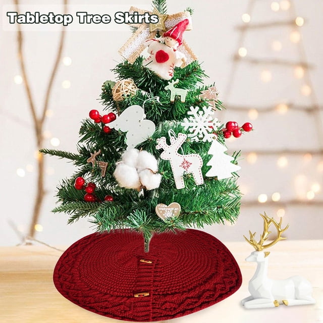 Falda de árbol de Navidad tejida, lindo delantal pequeño para árbol de Navidad, accesorios de decoración de árbol de Navidad tejidos