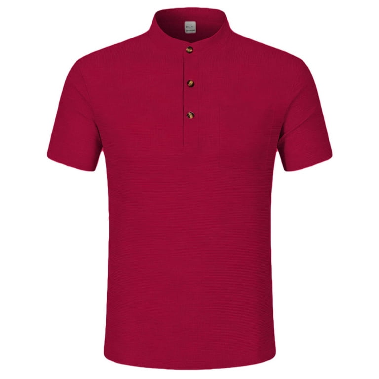 successthop Collarless Shirts for Men Short Sleeve T Shirt with