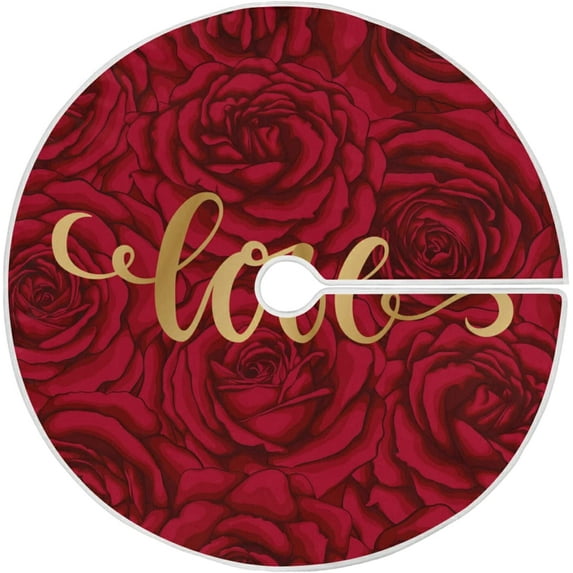FMSHPON Hand Drawn LoveRed Rose Xmas Christmas Tree Skirt Stand Mat for Holiday Party Decoration Indoor Outdoor 36 inches