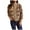 Khaki, variant on Fesfesfes Hoodie Shacket for Women Casual Irregular Stripe Contrast Color Single Breasted Crewneck Cropped Cardigan Sweater Jacket