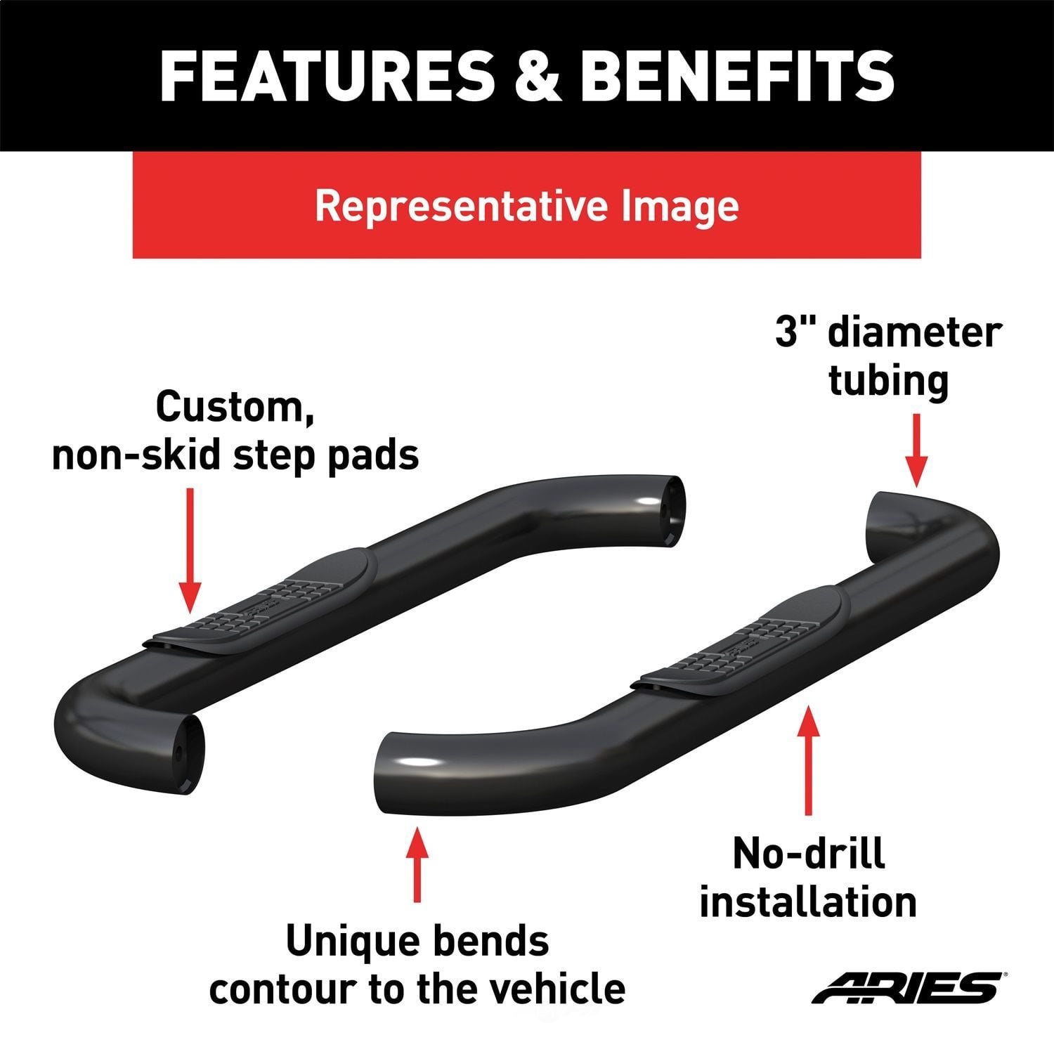 Aries Automotive 3" Round Side Bars Fits select: 1988-2000 CHEVROLET GMT-400, 1995-1999 CHEVROLET TAHOE