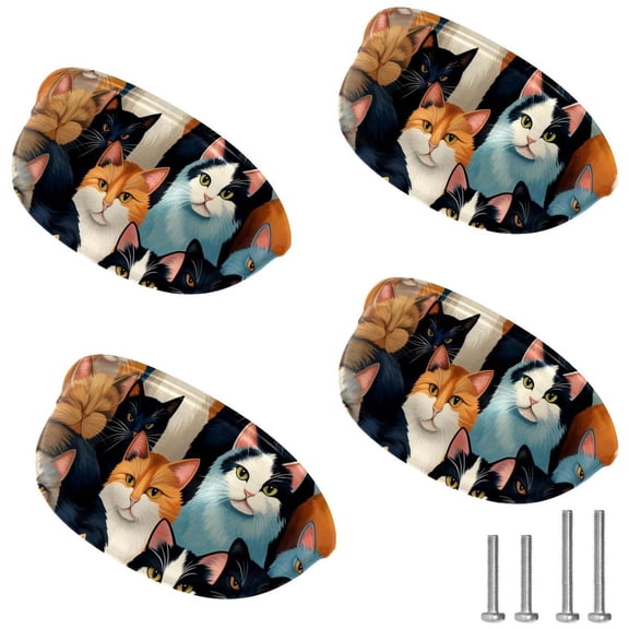 4 PCS Cabinet Cup Pull Cartoon Cat Drawer Handles with Screws for Cabinet Dresser Kitchen Home Hardware Decor