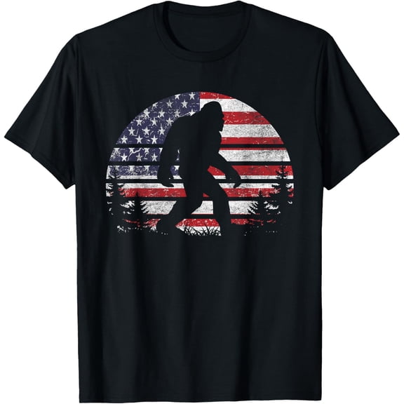 Bigfoot 4th of July American USA Flag Patriotic Sasquatch T-Shirt