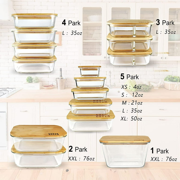 Large/XL Extra Large Glass Food Storage Containers with Bamboo