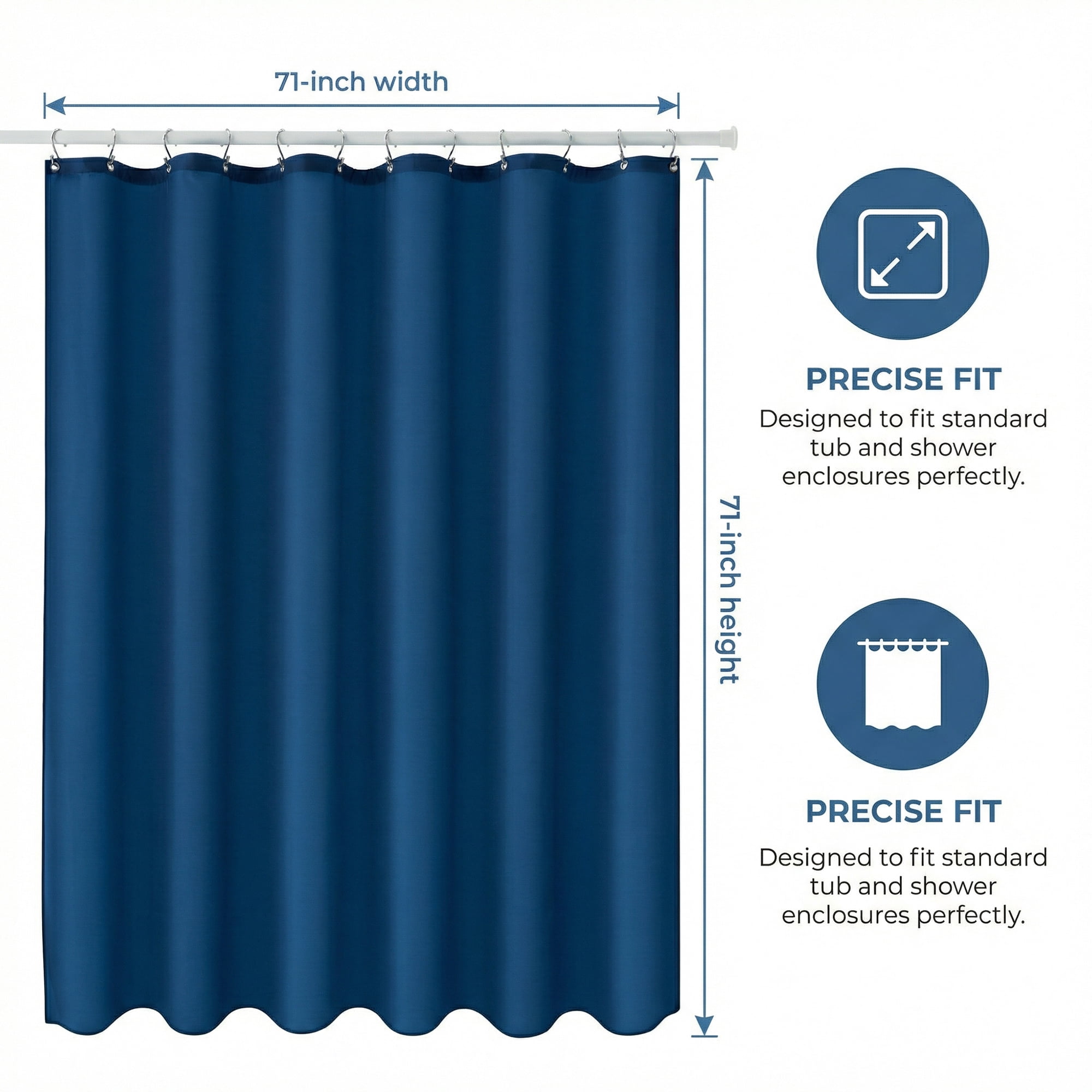 Unique Bargains Solid Polyester Shower Curtain Sets with 12 Hooks Dark Blue 71"W x 71"L