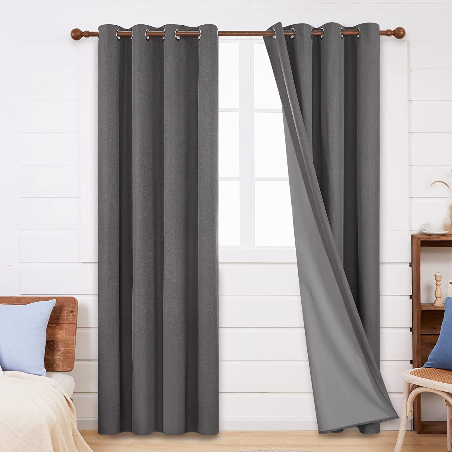 Deconovo Grey Blackout Curtains 84 Inch Length 2 Panels Set, 100 Black