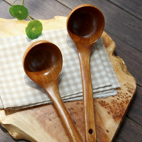 1PC Wooden Large Capacity Soup Spoon Kitchen Use A to Handle High Temperature Cooking Convenient and