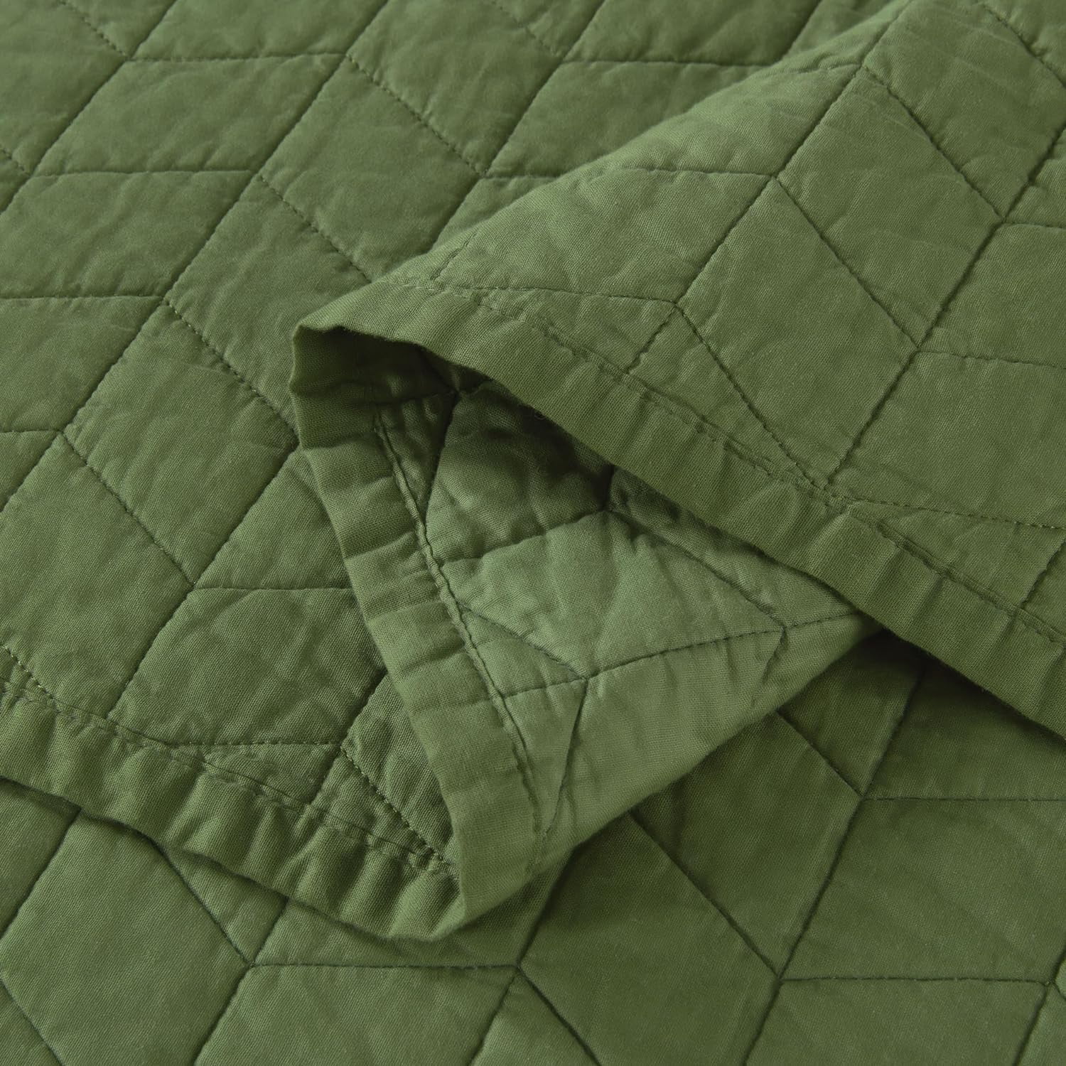 Chezmoi Collection 3-Piece Loden Green Geometric Quilt Bedding Sets, King