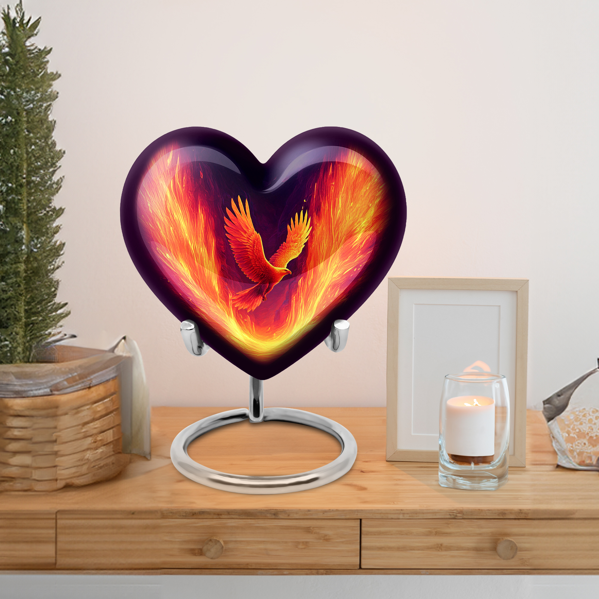 MUKTIVE Phoenix Urns for Human Ashes Mother & Father, dark Blue Heart Keepsake Cremated Ashes Holder, Unique Ash Little Urns for Humans for Men & Women, 3 Inch