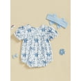 thumbnail image 6 of BemeyourBBs Baby Girl Bow Print Romper Ruffle Sleeve Bodysuit with Bow Headband, 6 of 9