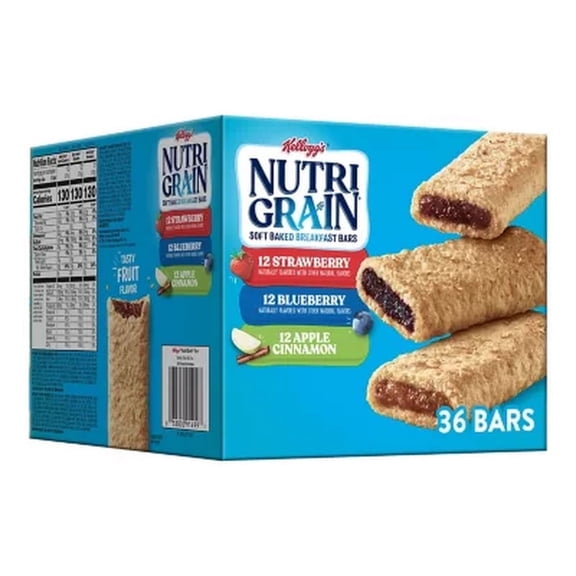 Kellogg's Nutri-Grain Whole Grain Snack Bars, Apple Cinnamon, Blueberry and Strawberry, 36 Count, 1.3 oz