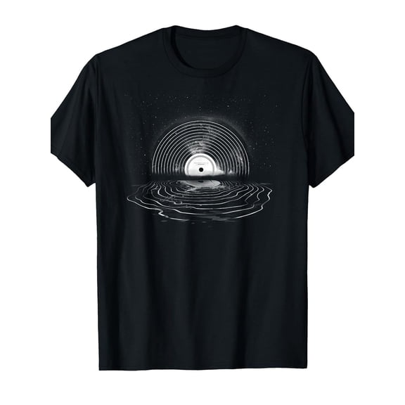 Mens Novelty Tee MenGifts MenS Vintage Vinyl Record Graphic TBirthday Himshirt Black Retro Music Tee with Moon Phase Design Soft Everyday Shirt DJs producers vinyl collectors All Season Casual Wear