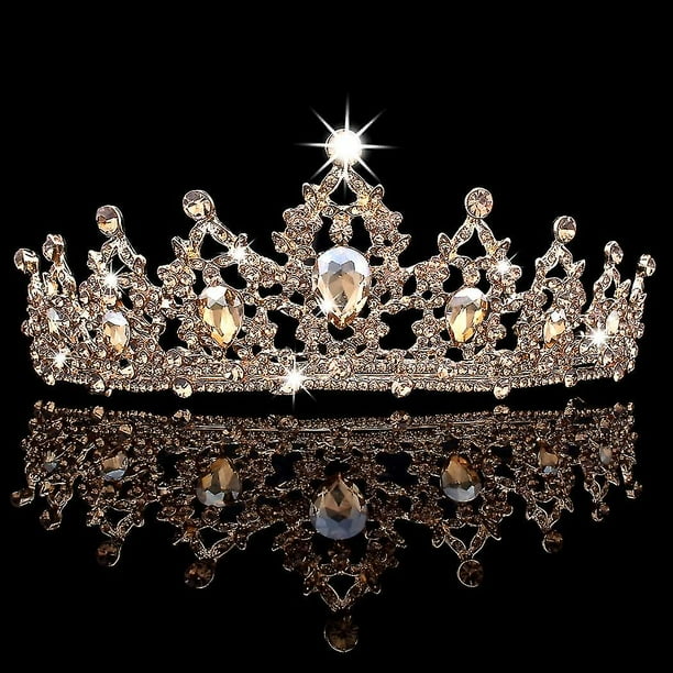 Tiara y coronas de oro rosa para mujer, corona de cumpleaños para niñas, diademas de boda de cristal, Tiara nupcial