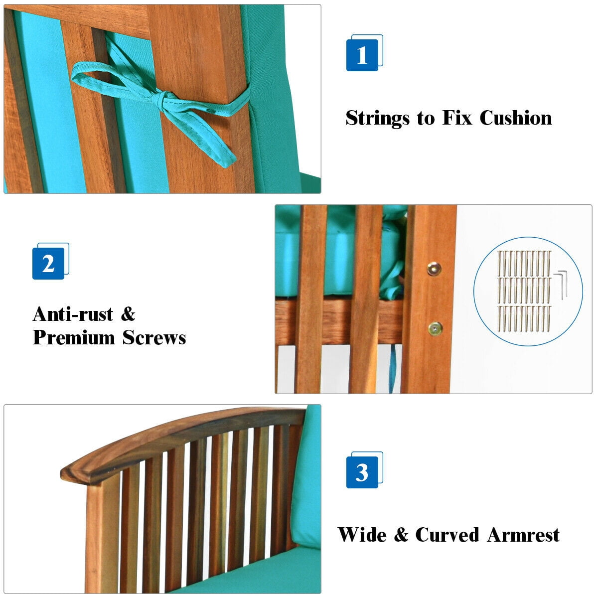 Gymax 8PCS Wooden Patio Conversation Set Outdoor Furniture Set w/ Cushions Turquoise