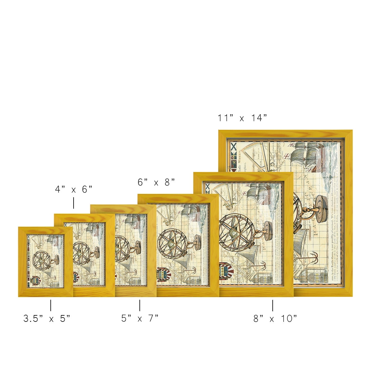 Nautical Map I -Framed Print w/glass-Sunflower Yellow