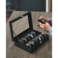 thumbnail image 5 of 12-Slot Watch Box, 2 Layers Lockable Watch Case with Glass Lid with 1 Drawer, Black and Black, 5 of 6