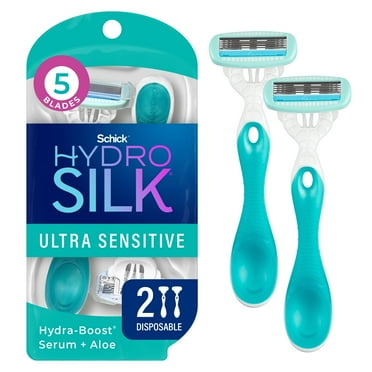 Schick Hydro Silk Sensitive Womens Disposable Razors, 2 Ct, 5-Blade Disposable Manual Womens Razors