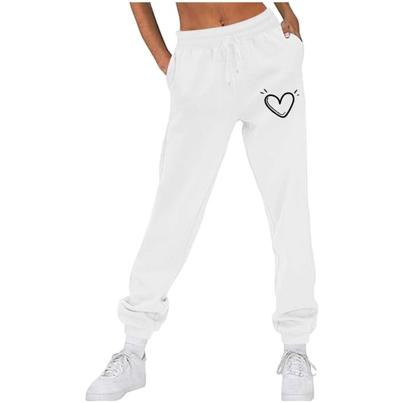 Blmnix Joggers Pants for Women Trendy Valentine Athletic Pants Bottoms White Taper Full Active Fit High Pull On Pants for Women,XXL