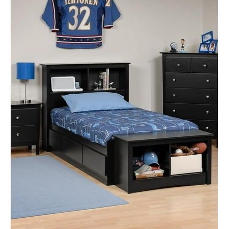 Platform Storage Bed w\/ Bookcase Headboard-Bed Size: Twin, Color: Black