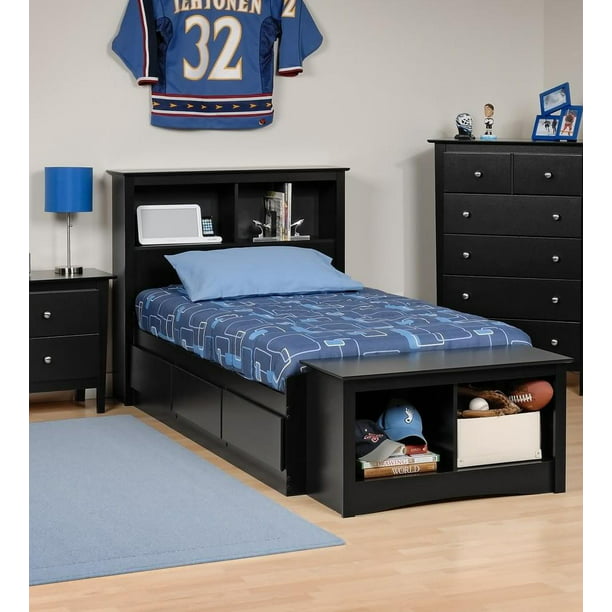 Bookcase Headboard Bed Size Twin Color, Black Twin Bed With Storage