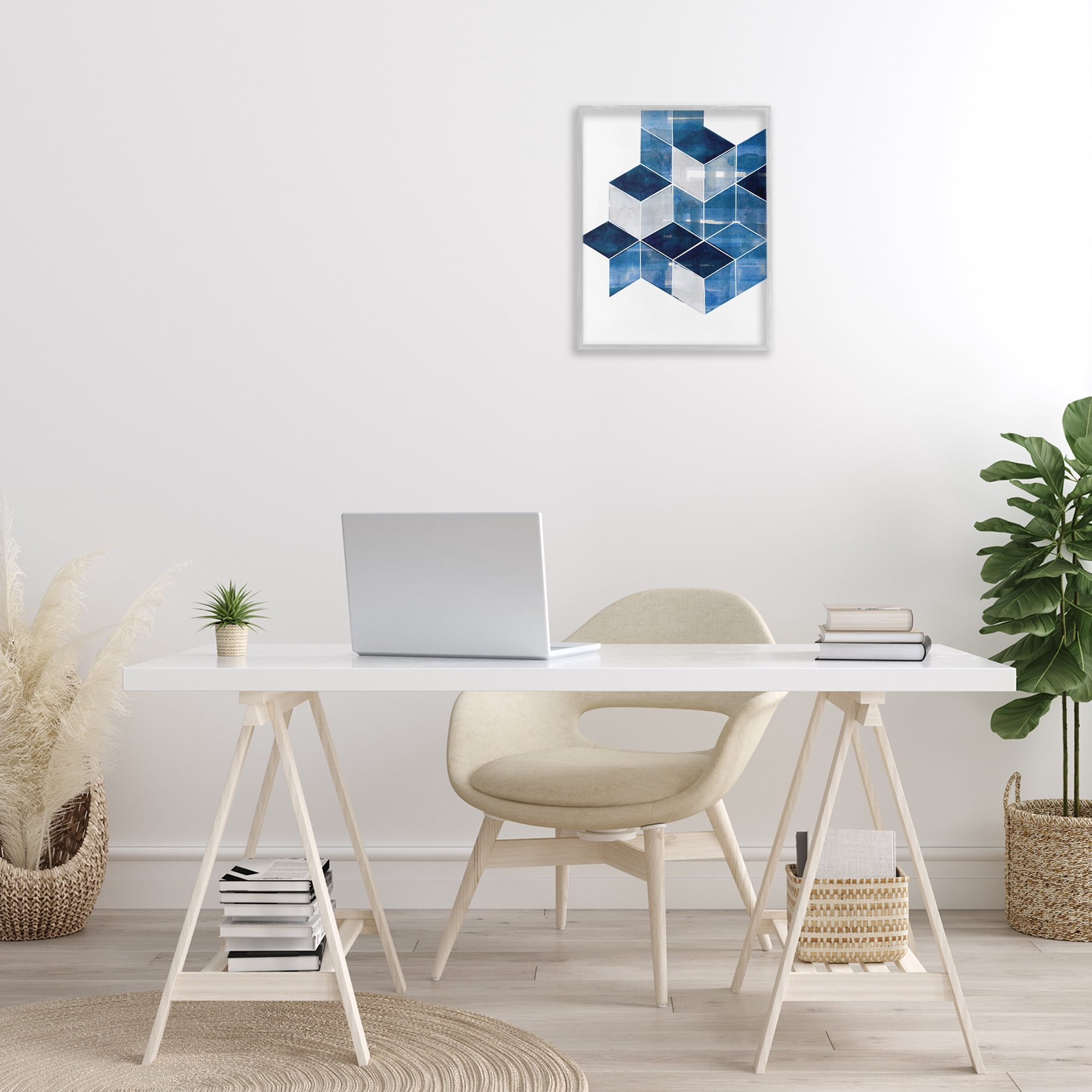 Stupell Industries Stacked Geometric Cubes Abstract Painting Gray Framed Art Print Wall Art, 16 x 20