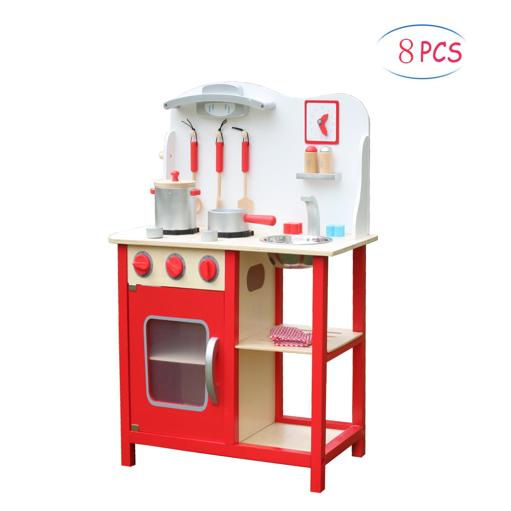 Wood Kitchen Toy Toddler Wooden Playset Kids Cooking Pretend Play Set Gift New 