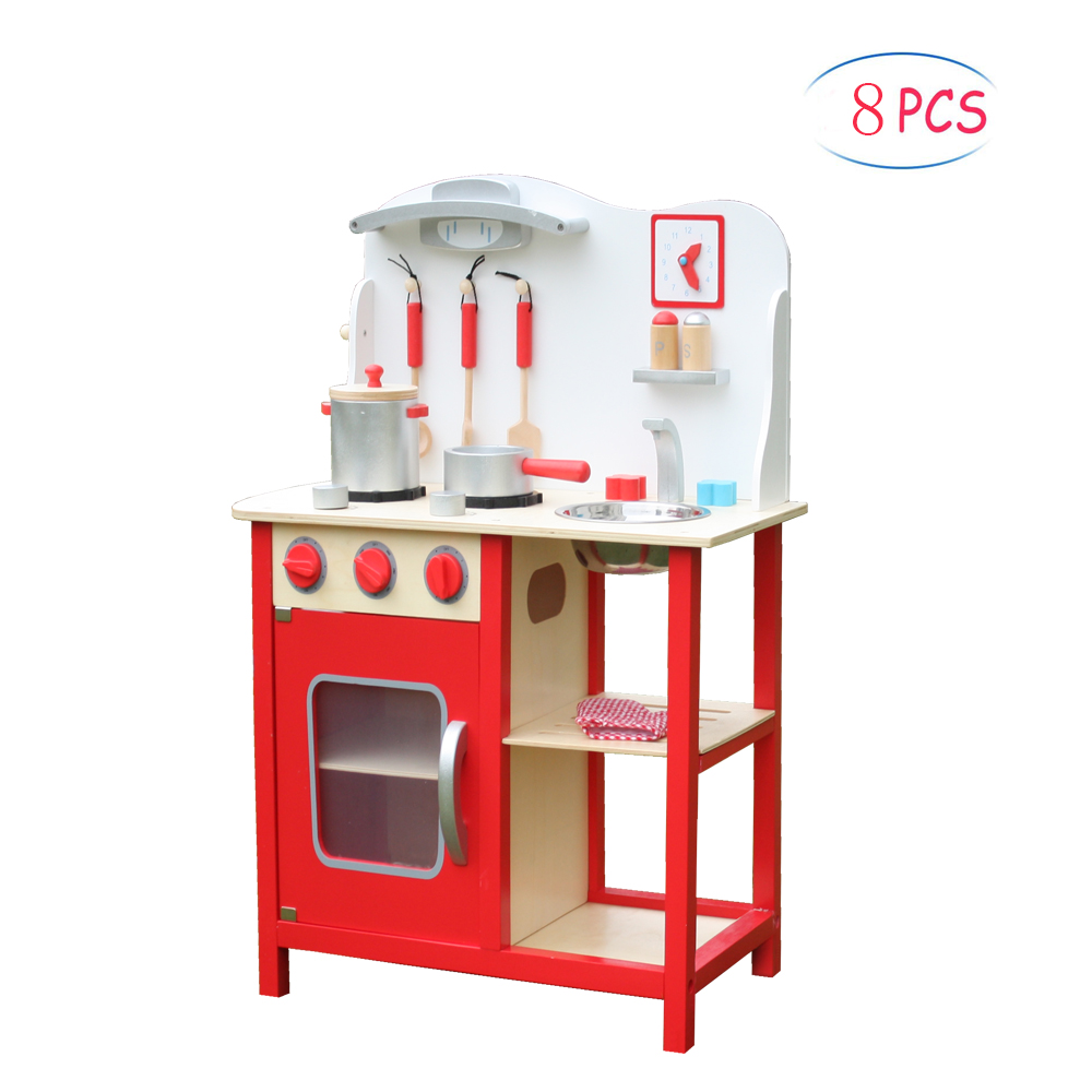 Kitchen Playset Pretend Play Toy Cooking Set for Toddlers Kids Solid Wood
