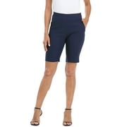 HDE Pull On Bermuda Shorts For Women Mid Rise 10" Inseam Shorts with Pockets Navy - L