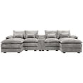 thumbnail image 3 of FFH 125" Modular Sectional Sofa with Double Chaise Oversized U Shaped Cloud Couch for Living Room, 4-Seat, Storage Console, USB Ports, Corduroy Light Gray, 3 of 5