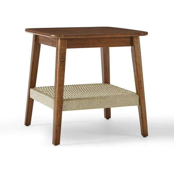 23'' Mid-Century Square Coffee Table Solid Wood Rattan Side End Table for Living Room Bedroom Office