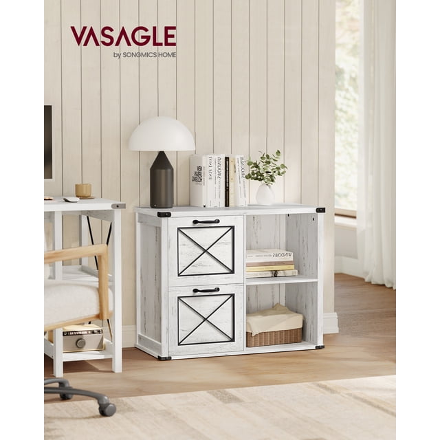 VASAGLE Lateral File Cabinet, Filing Cabinet with 2 Drawers, Printer Stand, 2 Open Compartments, Fit A4, Letter Size, Hanging File Folders, for Home Office, Farmhouse Style, Rustic White