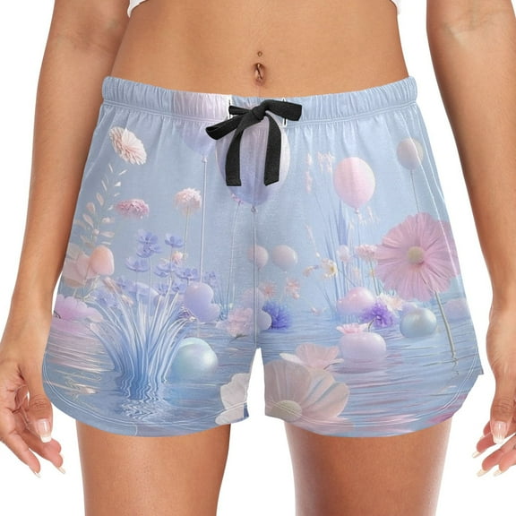 Women's Soft Sleep Shorts Relaxed Fit Lounge Pajama Bottoms Shorts for Women Pajama for Home and Comfort Dreamy Pastel Blue Scene