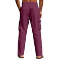 thumbnail image 5 of GrmtClth Mens Linen Pants Casual Drawstring Elastic Waist Cargo Pants Loose Fit Lightweight Yoga Beach Pants 2026 Summer Cotton Relaxed Fit Travel Pant with Multi Pockets Wine 2XL, 5 of 7