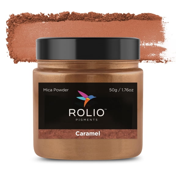 Rolio Premium Mica Powder - Caramel (50G / 1.76oz) - 1 Jar of Brown Pigment Powder for Epoxy Resin, Dye, Soap Making, Nail Polish, Paint, Candle Making, Bath Bombs, Slime
