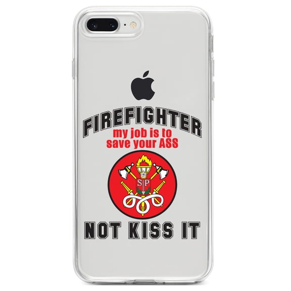 DistinctInk Clear Shockproof Hybrid Case for iPhone 7 PLUS / 8 PLUS (5.5" Screen) TPU Bumper Acrylic Back Tempered Glass Screen Protector - Firefighter - Job is to Save You